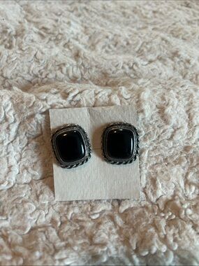 Vintage Black and Silver Square Stud Earrings